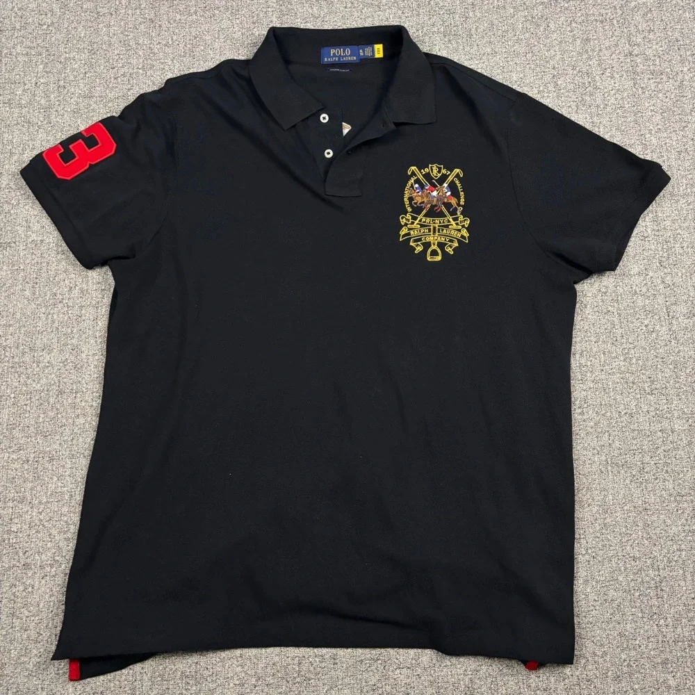Polo Ralph Lauren Polo Shirt Mens XL Slim Fit Black Embroidered Big Triple Pony